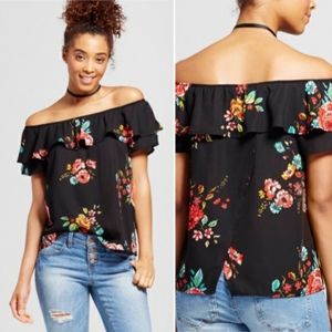 Xhilaration Off- or On-the-Shoulder Floral Top with Back Slit
